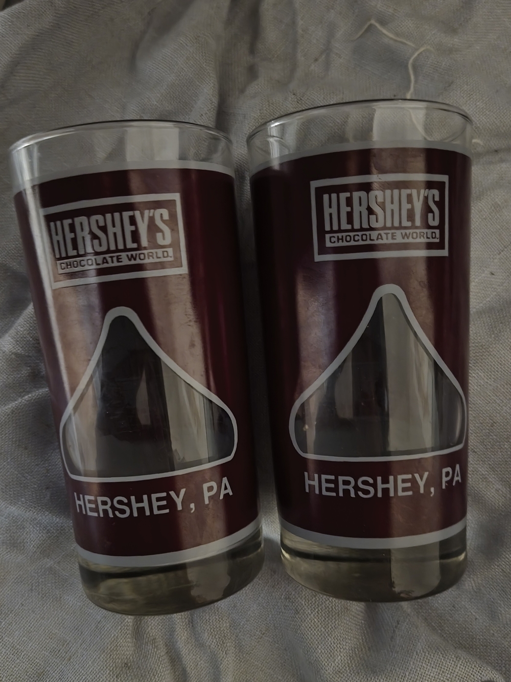 Set Of 2 Chocolate World Maroon Hershey Kiss Glass - HERSHEY, PA